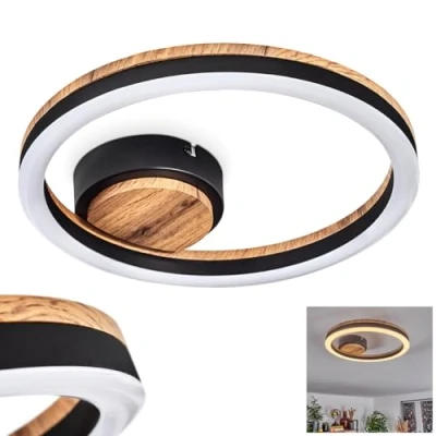 Image de Plafonnier LED Cascada, lampe de plafond moderne en métal/MDF/plastique noir/imitation bois/blanc, (Ø 30 cm), 12 watts, 1350 lumens, 3000 Kelvin
