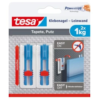 Image de Tesa 77778 Clou adhésif Toile Papier peint, plâtre Réglable en Hauteur auto et Cadre Adhérence 1 kg/clou Retrait sans Traces Blanc