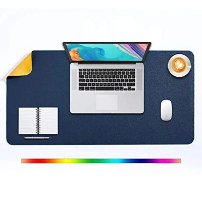 Image de DOBAOJIA Tapis de Souris Grand, sous Main Bureau XL, Mouse Pad Mat Prolongé, Portable, Tableau d&#039;Écriture, Buvard Bureau, Double Face Usage en Cuir PU Étanche 80 x 40cm(Bleu Foncé/Jaune)