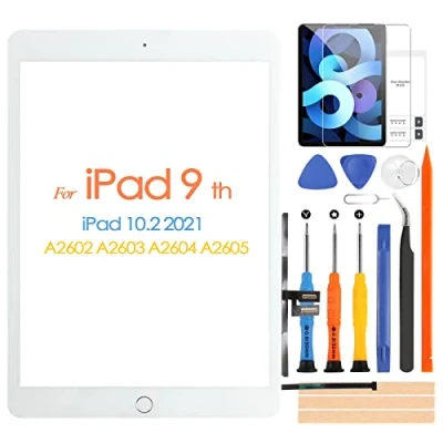 Image de Écran tactile pour iPad 9 2021 9ème génération, numériseur 10.2 A2602 A2603 A2604 A2605, écran avant, avec bouton Accueil, outils de réparation (blanc)