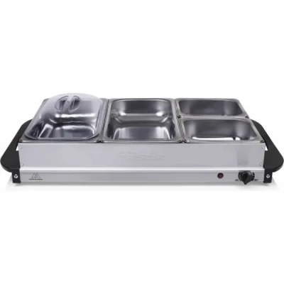 Image de Tristar Serveur de buffet 2 x 2,4 L + 1 Fonction maintien au chaud plaque chauffante avec thermostat 4 bols en inox et couvercles plastique BP 6285