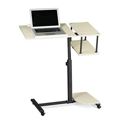 Image de Relaxdays Table ordinateur portable hauteur réglable XL HxlxP: 100 x 77 40 cm bois support laptop netbook avec 4 roulettes