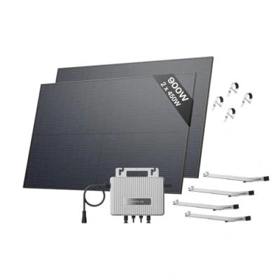 Image de Kit solaire pour balcon EcoFlow STREAM, Micro onduleur 800W relié au réseau, panneaux solaires PV 450W*2 avec 2 support de garde corps, contrôle par application et WiFi, idéal balcons