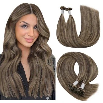 Image de YoungSee Extension à Chaud Brun Fonce 55 cm Extensions Kératine Highlights Keratine Cheveux a la pour les Longs 50brin/50g Meche