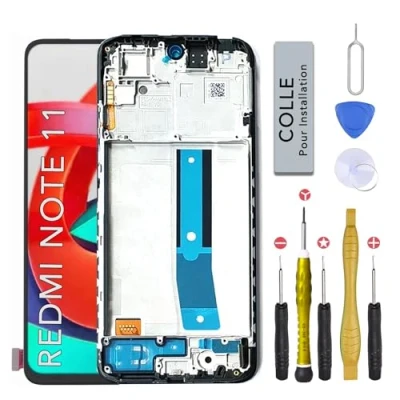 Image de CINQ TEQ Ecran Complete de Remplacement pour XIAOMI Redmi Note 11 2201117 Gris Bleue +Kit