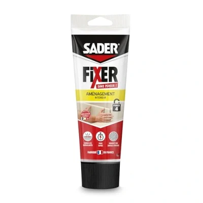 Image de SADER FIXER Sans Percer Aménagement Intérieur Mastic Colle Acrylique, Prise Rapide, Maintien Puissant, Comble les Irrégularités jusqu’à 5 mm, Peut se Peindre, Beige, Tube 260g