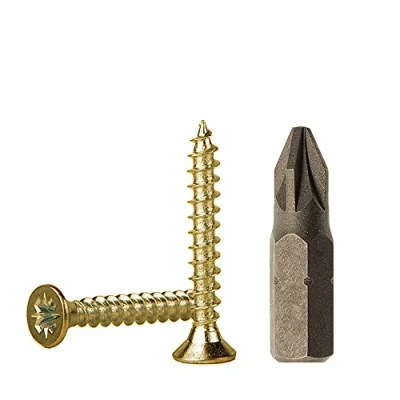 Image de Lot de 500 Vis à bois en acier zingué Jaune 3,5 x 25 mm pour aggloméré universelles Pozi Drive PZ entièrement filetées, tête fraisée Pozidriv (500, mm)