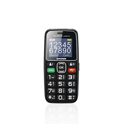 Image de BRONDI Amico Unique, téléphone Portable GSM pour Personnes âgées avec de Grandes Touches, Bouton SOS et Fonction à Distance, Double SIM, Volume élevé, Noir