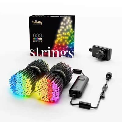 Image de Twinkly Strings 600 LED RGB+ Blanc, Guirlande Lumineuse de Noël Exterieur et Intérieur, Lumières Smart Multicolores, Home Kit, Alexa, Google Home, Gaming, IP44, Contrôle App, Fil Noir, 48m