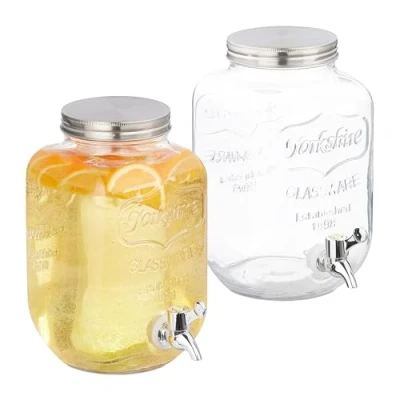 Image de Relaxdays Distributeur de Boisson, Lot 2, Volume : 4 litres, Robinet et Couvercle, pour la Limonade, Transparent