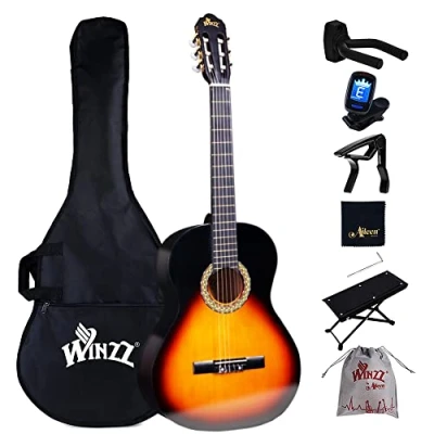 Image de Winzz Guitare Classique 4/4 Set Débutant 39 Pouces Kit Avec Cordes en Nylon pour Adultes, Enfants à partir de 10 Ans et Plus, Sunburst