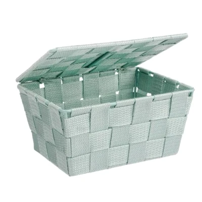 Image de WENKO Panier de salle bains Adria avec couvercle menthe bain couvercle, Polypropylène, 19 x 10 14 cm, Vert