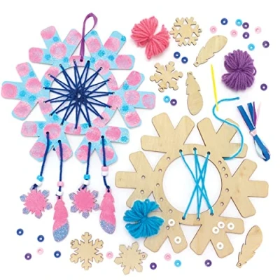 Image de Baker Ross FE894 Attrape Rêve pour Enfants motif Flocon de Neige Lot 4, Kit d&#039;Attrape Reve à Fabriquer, Activites Manuelles