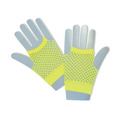 Image de Bristol Novelty BA573 Mitaines courtes en filet jaune fluo, 1 paire, pour adulte, taille unique Halloween