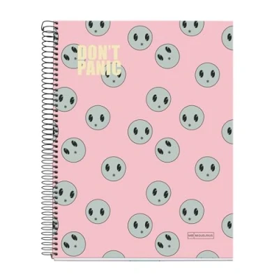 Image de Miquelrius Cahier A4, 140 feuilles de 70 g/m², ligné horizontal 7 mm, 4 bandes colorées, trous, couverture rigide, collection Don&#039;t Panic