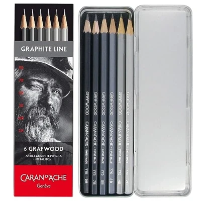 Image de Caran d&#039;Ache 0775.306 Artist Graphite Line Grafwood Crayons à papier 6 niveaux de dureté Gris