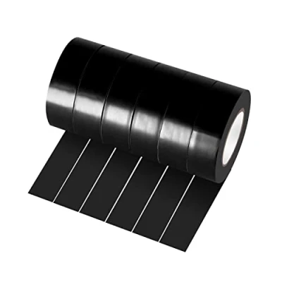 Image de Xrkuu Lot de 6 rouleaux ruban adhésif électrique noir, 18 mm x 10 m, isolant en PVC, étanche et résistant pour projets fils, isolation réparation fils cassés
