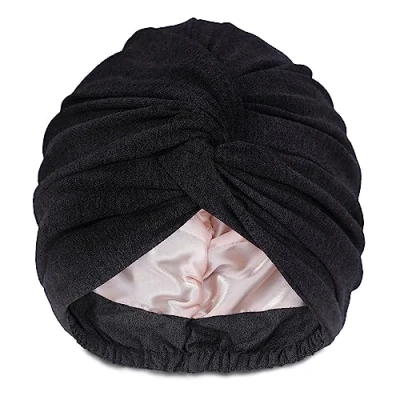Image de Hat Hut Turban en Satin pour Femme Bonnet de Nuit Cheveux Bouclés Torsadé Réglable (FR/ES, Alpha/Lettres, Taille Unique, Gris)