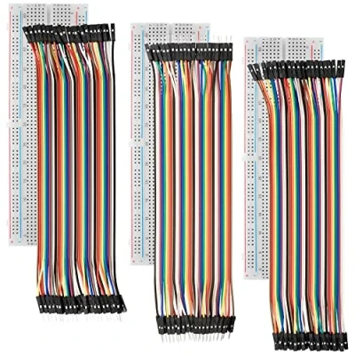 Image de AZDelivery Breadboard Kit 3X Jumper Wire m2m/f2m/f2f + Set de 3 MB102 Breadbord Compatible avec Arduino et Raspberry Pi incluant E Book!