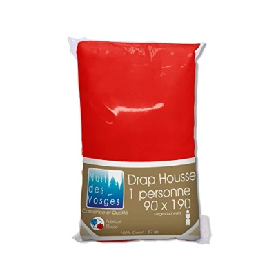Image de Nuit des Vosges 2107517 Cotoval Drap Housse Uni Coton Rouge 90 x 190 cm