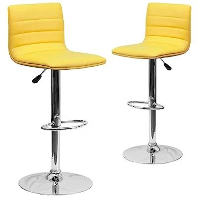Image de Flash Furniture Lot de 2 tabourets Bar Modernes en Vinyle à Hauteur réglable avec Coutures Horizontales, Jaune