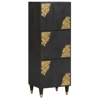 Image de VIDAXL Armoire haute 3 portes noire en bois de manguier massif 40 x 33 110 cm