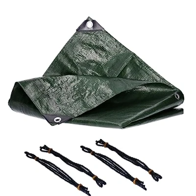 Image de Bâche de Protection en PE, Tissu 260 g/m² INCL. 4X Corde Fixation avec œillets (espacement 50 cm) Imperméable, indéchirable, stabilisée aux UV, Lavable 2 x 3m