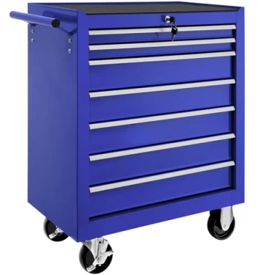 Image de TecTake® Chariot d&#039;atelier Metallique Servante Vide Trolley Professionnel 7 Tiroirs spacieux Verrouillables a Roulette pour Rangement Atelier Garage Bleu