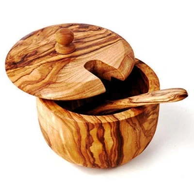 Image de das Olivenholzbrett Dose Inventaire avec Couvercle en Naturel Naturels Bois D&#039;Olivier 14cm