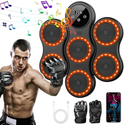 Image de Machine de Boxe Musicale, Mural Musique avec Gants Boxe, 9 Modes Vitesse, Prise en Charge Bluetooth, Music Boxing pour Adultes et Enfants Exercice/Boxing Training (Noir)