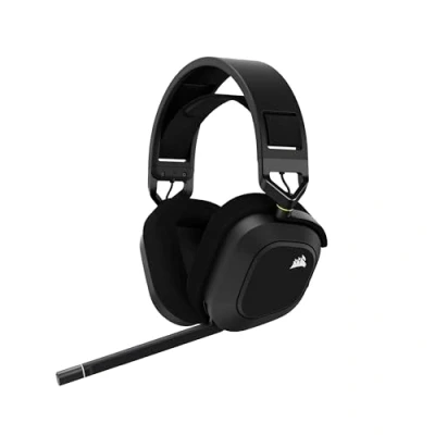 Image de Corsair HS80 RGB Wireless Casque Gaming Premium avec Dolby Atmos Audio (Faible Latence, Microphone Omnidirectionnel, sans Fil Jusqu&#039;à 18 Mètres, 20 Heures d&#039;autonomie, Compatibilité PS5/PS4) Carbone