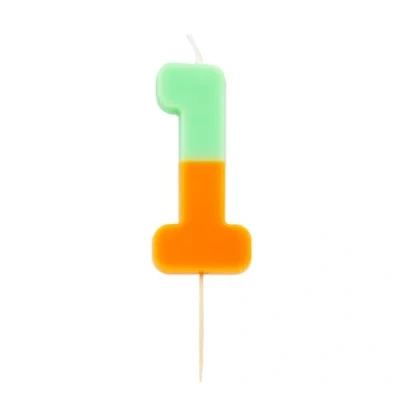 Image de Talking Tables Bougie numéro 1 orange et vert pour gâteaux Décorations de gâteau d&#039;anniversaire colorées enfants 1ère fête, 18e, 21e, garçons, filles, anniversaire mariage