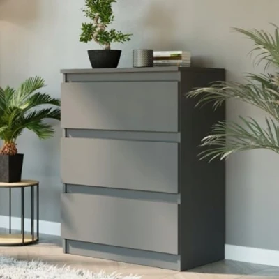Image de Home Collective Commode à 3 tiroirs En bois avec Buffet haut Pour chambre coucher, salon, couloir, bureau Organiseur 70 x 76 40 cm Anthracite