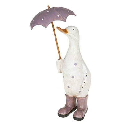 Image de Davids Ducks Grand Canard à Pois Blancs et Lilas avec Parapluie Bottes en Caoutchouc Jolie décoration Excellente idée Cadeau