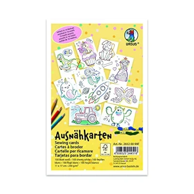 Image de Ursus 28320099F Lot de 100 cartes à broder blanches avec motifs pré imprimés et colorier 11 x 17 cm, Blanc.