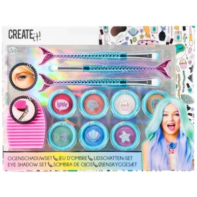 Image de CREATE IT Mermaid Brush and Shimmer Eye Shadow Set 11 Pieces de fards à paupières sirène pour Enfant Fille dès 6 ans 84143, Multicolore