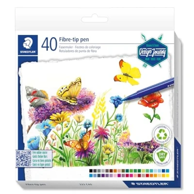 Image de Staedtler triplus color 323 C40 C Feutres triangulaires, pointe résistante à la pression, largeur de ligne 1 mm, adapté aux enfants, étui en carton avec 40 ST plastique recyclé,
