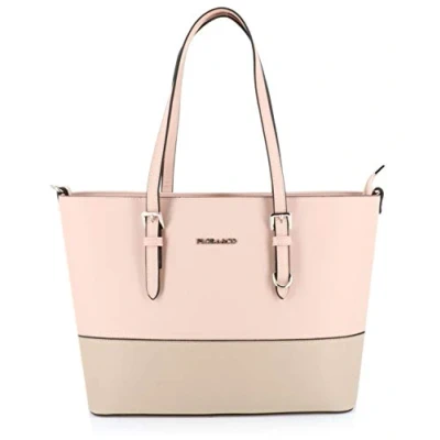 Image de Sac à Main Femme Bicolore Cabas Fourre Tout Simili Cuir PU Rigide Elégant Ville Travail Lycée Shopper Porté Epaule Grande Capacité A4 Mode Chic Rose Beige