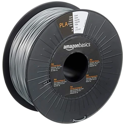 Image de Amazon Basics Filament PLA pour imprimante 3D, 1.75 mm, Argenté, Bobine, 1 kg