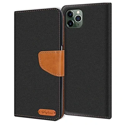 Image de Verco Coque pour iPhone 11 Pro Max, Étui Portefeuille Compatible avec Apple Max Case Textures de Fibre Housse Protection [6,5 Pouces], Noir