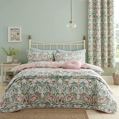 Image de Catherine Lansfield Bedding Clarence Parure de lit Simple avec Housse Couette et taie d&#039;oreiller Motif Floral Naturel/Vert