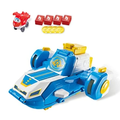 Image de Super Wings Mini Jeu d&#039;avions et Figurine Jett Bot Flugzeug, se transforme en Piste de décollage d&#039;atterrissage avec Effets sonores Lumineux, Jouet pour garçon Fille 3 4 5 6 7 Ans