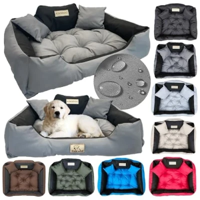Image de Un lit pour très Grands Chiens 3XL 145x115 cm Personnalisé Nom du Chien Coussin imperméable Canapé adapté au Lavage Moelleux et Douillet, Super Doux Made in EU Gris