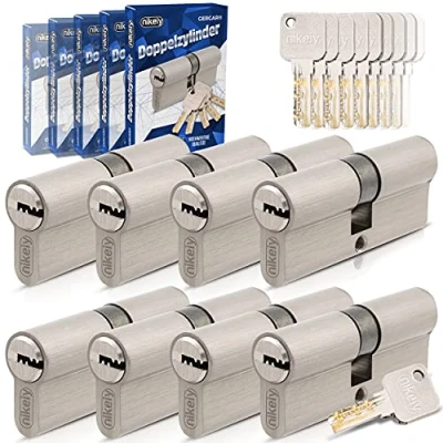 Image de GERCAR Pro Lot de 8 cylindres serrure profilés à fermeture identique 30/40, avec 40 clés, longueur : 70 mm, A 30, B Système