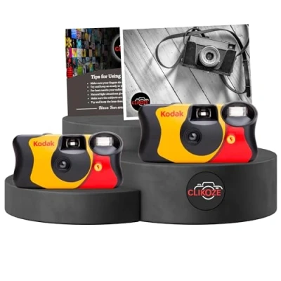 Image de Clikoze Lot de 2 appareils photo jetables Kodak Funsaver 35 mm à usage unique avec 39 poses et carte conseils pour photographie