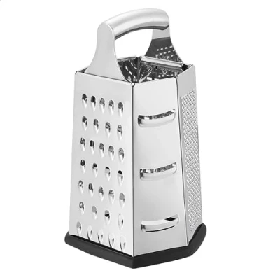 Image de Amazon Basics Râpe à fromage ultra robuste en acier inoxydable 6 côtés avec base antidérapante, Hexagonale, 22,9 cm, Noir(Anciennement marque AmazonCommercial)