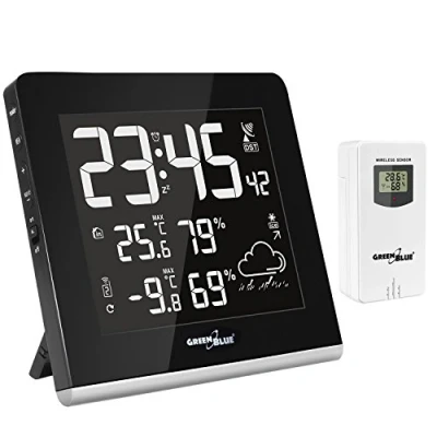 Image de Green Blue GB151 Station météo sans Fil avec capteur extérieur DCF Prévisions Multicolore Écran LCD Couleur 9 Fonction de Chargement USB