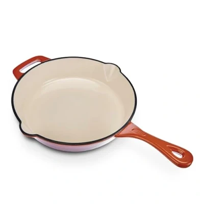 Image de GSW 716314 Poêle Shadow avec poignée opposée et 2 becs verseurs s. Couvercle, en Fonte, Orange/crème ⌀26 cm