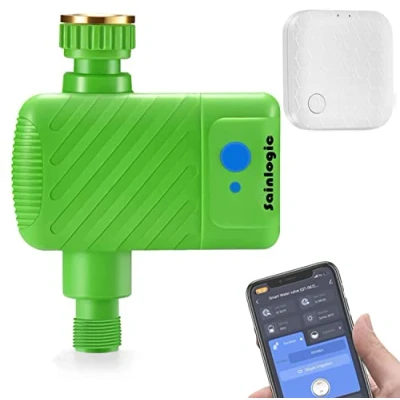Image de Sainlogic Programmateur d&#039;Arrosage WiFi avec APP, Arrosage Automatique, Passerelle, Intelligente IP66 Étanche Minuterie pour Jardin Pelouse Champ, Robinet ½&quot;¾&quot;1&quot;, Vert Clair