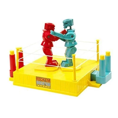 Image de Mattel Rock &#039;Em Sock Robots Game jeu de robots, à partir 6 ans, robot rocker rouge, bomber bleu, arène